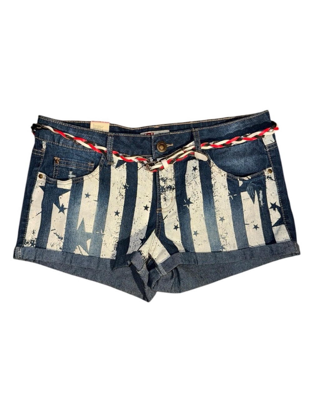 Y2K LEI American Flag Denim Shorts NWT Size 13 Patriotic 4th of July